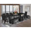 Ensemble de 10 tables de cuisine modernes comprenant une table de salle à manger, une table basse, un banc en bois et 7 chaises en tissu de lin noir, noir brossé-933356766-922051461-933356764