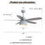 Ventilateur de plafond gris ciment 52 pouces avec lumière, ampoule E26 incluse, télécommande, moteur à courant continu, 5 pales