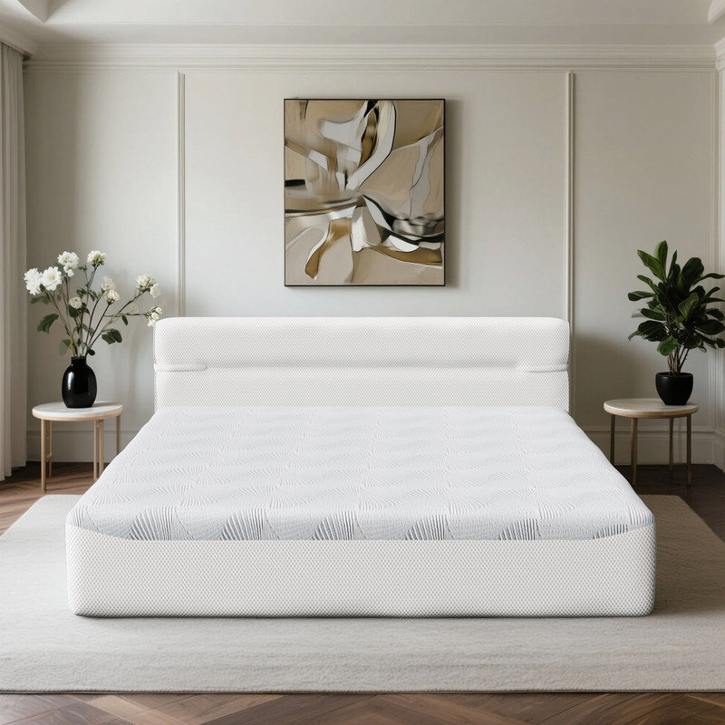 All-in-One Platform Bed with Mattress & Upholstered Headboard, King