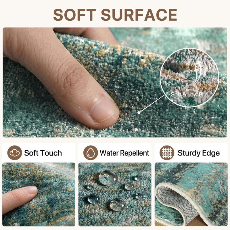 Tapis de couloir pour couloir de cuisine, tapis de couloir lavable à la machine 2 x 6 pour le vestibule, tapis décoratifs modernes et doux, revêtement de sol à poils courts avec envers antidérapant, turquoise