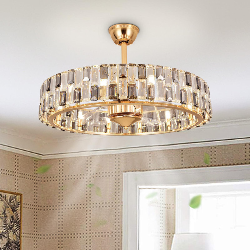 Ventilateur de plafond à cage dorée avec lumière et télécommande, 26"
