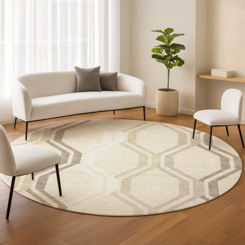 Machine Washable Indoor/Outdoor Chantille ACN2326 Mid-Century Modern Rug, Round 8'