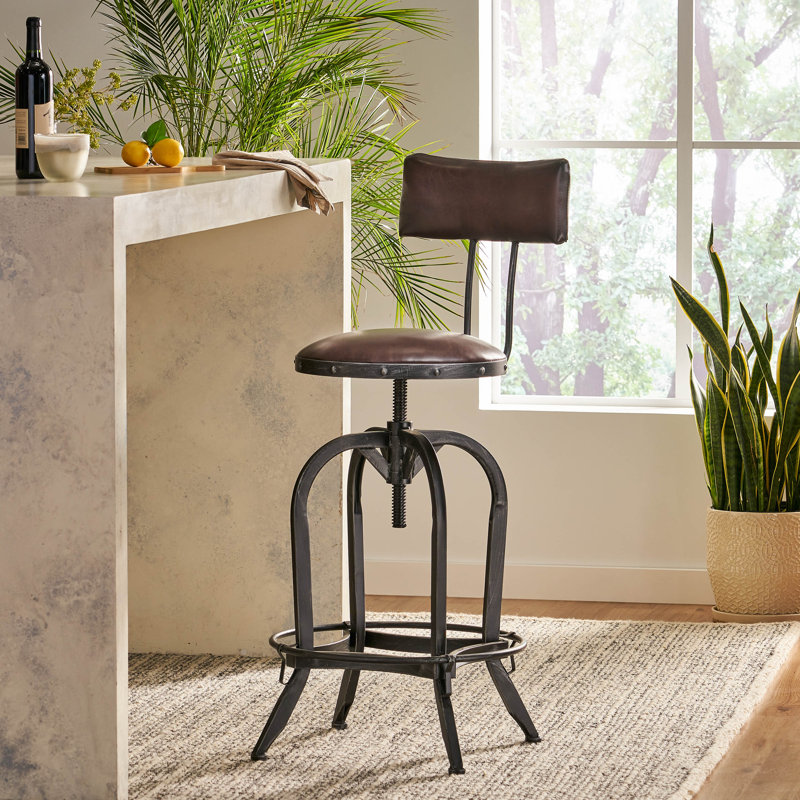 Oswalt Swivel Upholstered Adjustable Height Counter Stool, Brown