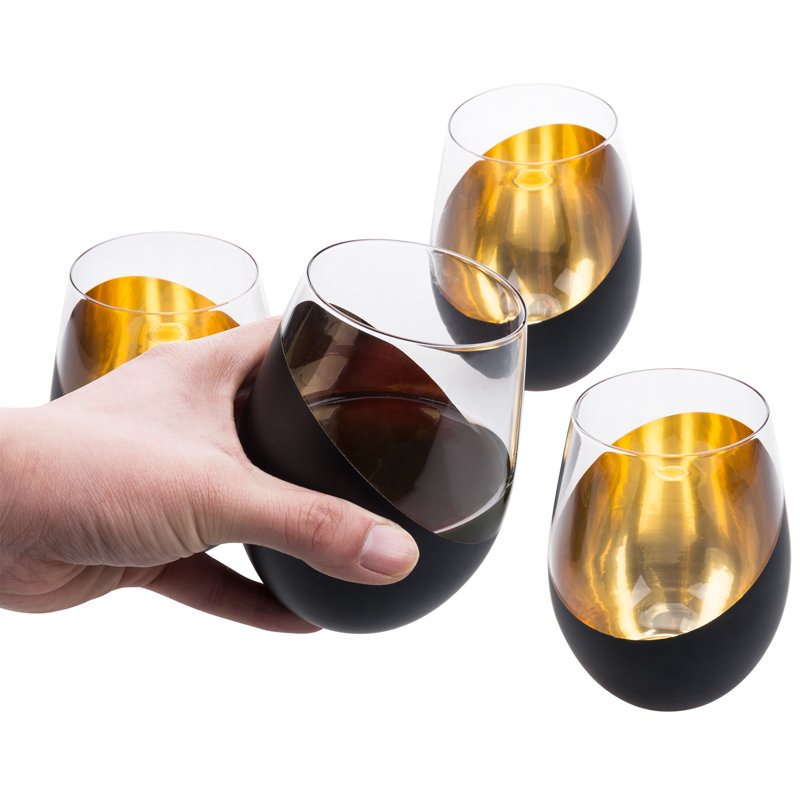 4 Piece 503ml Wine Glass Set, Gold/Black