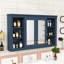 Armoire de rangement murale à miroir avec intérieur réglable et tablettes ouvertes-1435746302