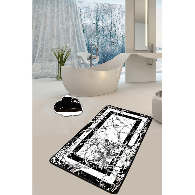 Soft Antibacterial Bathmat, Black & White, 31.5 x 39.4 inches | 100% Polyester, Pile Height: 0.4 inches, Non-Slip Underside | Machine Washable, Durable & Stylish for Bathroom or Kitchen | Easy Care & Maintenance