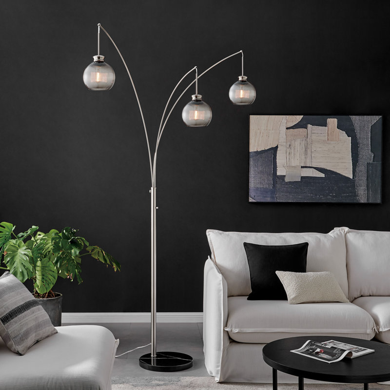 Lampe sur pied à branches 93 "Yahli, Nickel brossé, Fumée