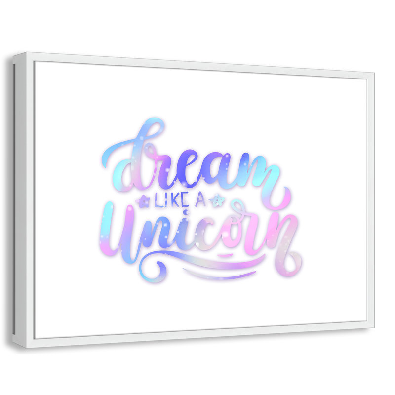 «Dream Like a Unicorn», impression sur papier, H 24,5 po x l 34,5 po x P 1,18 po, Encadré de boîte blanc