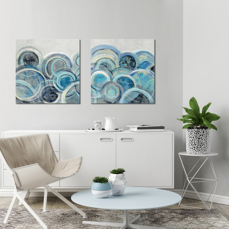 «Variation Blue Gray II», ensemble de 2 reproductions de peintures à l'acrylique, H 24 po x l 48 po x P 1,5 po, Toile tendue
