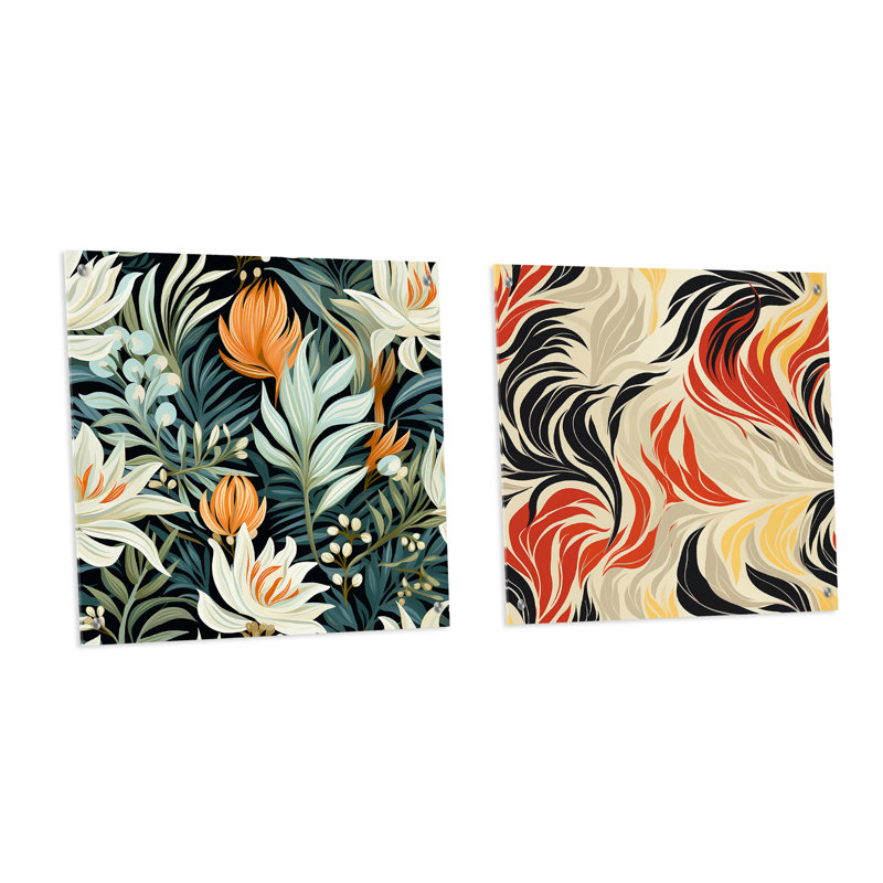 Lonepine - Ensemble de 2 peintures murales abstraites en acrylique, H 16 po x l 33 po