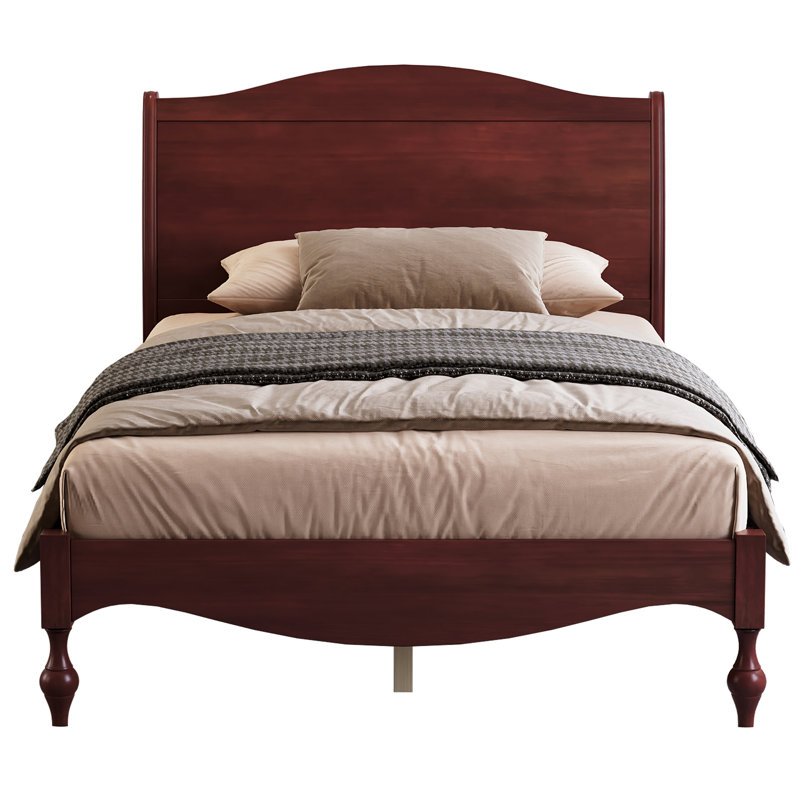 Structure de lit double en bois avec tête de lit, lit plateforme rétro, tête de lit arquée traditionnelle et pied de lit, grand rangement sous le lit, aucun sommier nécessaire, assemblage facile, noyer foncé