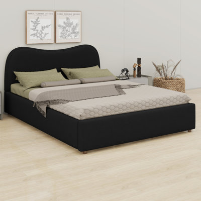 Stylish Upholstered Platform Bed, Robust Wooden Slat Construction