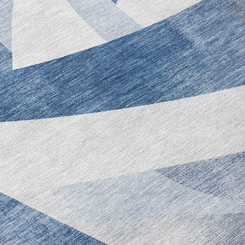 Machine Washable Indoor/Outdoor Xhevrie Denim Rug, Round 8'