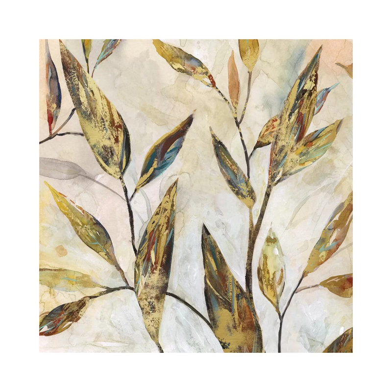 Gilded Leaves II by Carol Robinson - Painting on Canvas, 30.48 cm H x 30.48 cm W, Wrapped Canvas