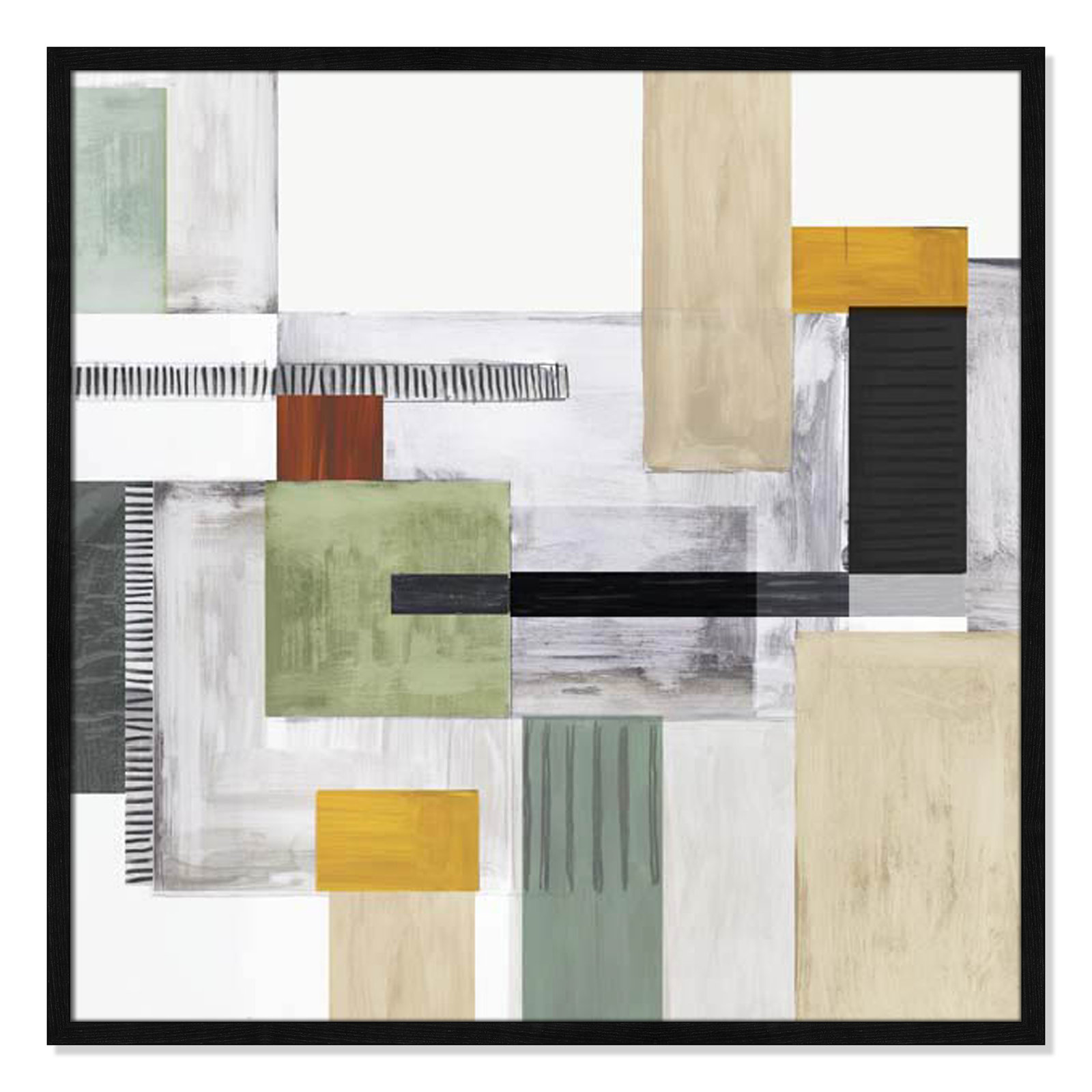 Playful Blocks Print, 32" H x 32" W x 0.75" D, Black Slim Framed