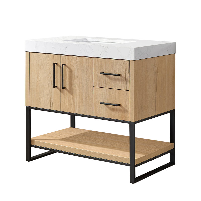 Ensemble de meuble-lavabo simple 36 po Cataleya, Doré / chêne