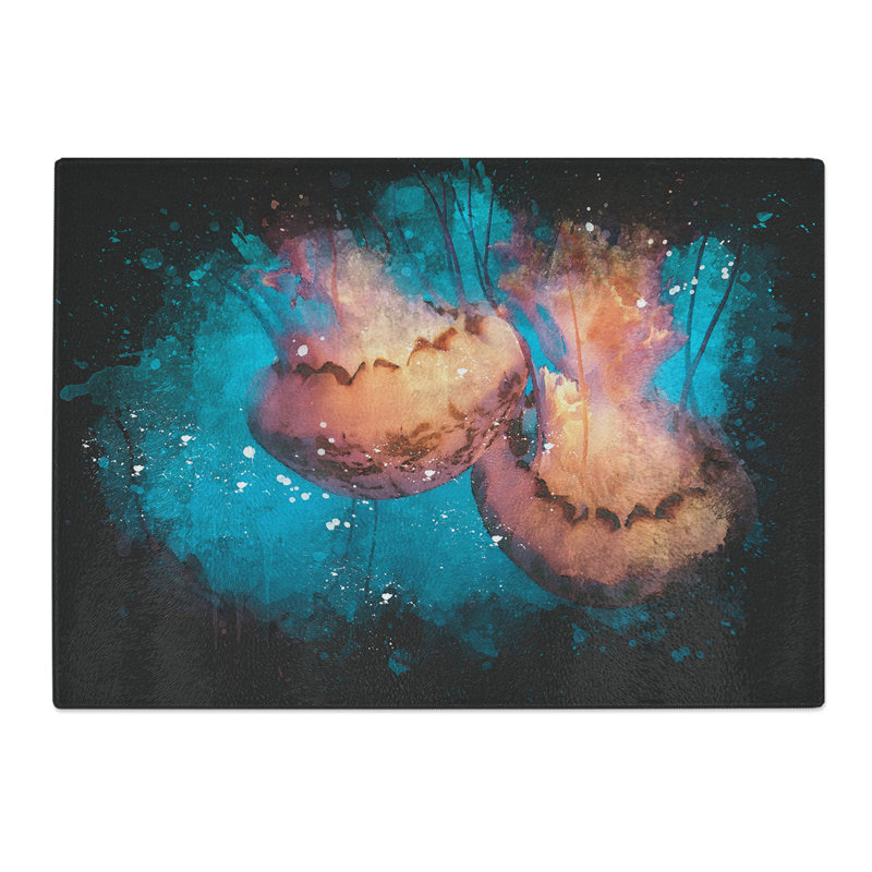 Tempered Glass Pink Jellyfish Abstract Chopping Board, 20 cm x 28.5 cm