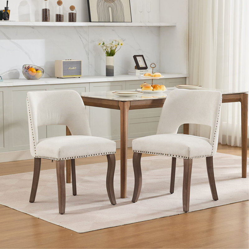 Ensemble de 2 chaises de salle à manger en bois, chaise de salle à manger rembourrée en tissu moderne, chaise de ferme pour salle à manger
