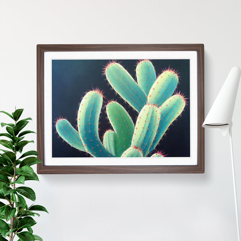 Contemporary Cactus - Framed Print, 46cm H x 64cm W x 2cm D, Walnut