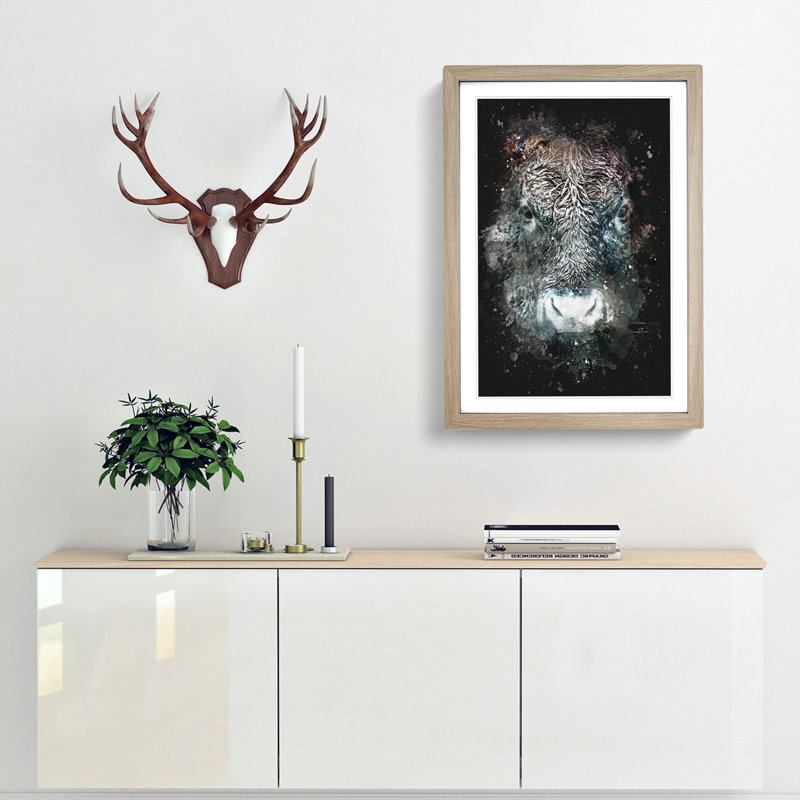 Colourful Bull Cow - Framed Print, 33cm H x 24cm W x 2cm D, Oak Framed
