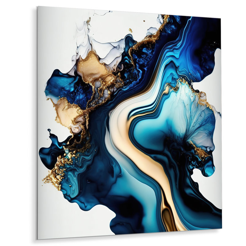 Géode abstraite marbre bleu II - décoration murale abstraite en métal marbre, H 40 po x l 30 po