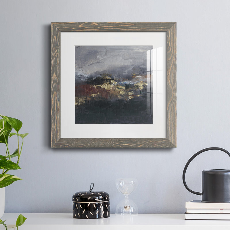 «Mountains In The Mist II», reproduction encadrée de qualité supérieure - prête à être accrochée, Papier avec cadre gris