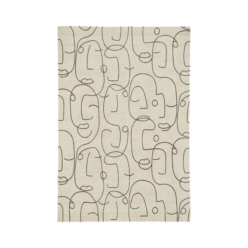 Tapis noir tissé à base minimaliste, Rectangle 5 pi x 8 pi 3 po