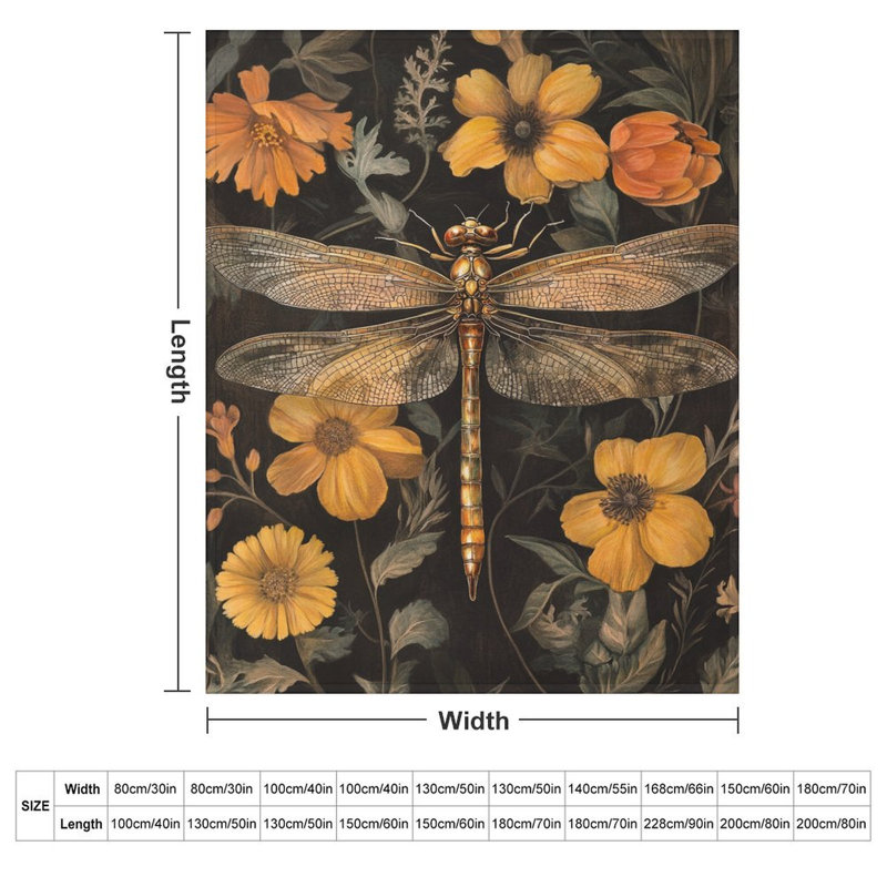 Jeté en flanelle de libellule parmi les fleurs automnales, 40 po x 50 po