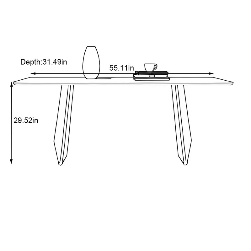 Table de salle à manger rectangulaire en ardoise blanche pure, H 29,52 po x L 55,11 po x l 31,49 po