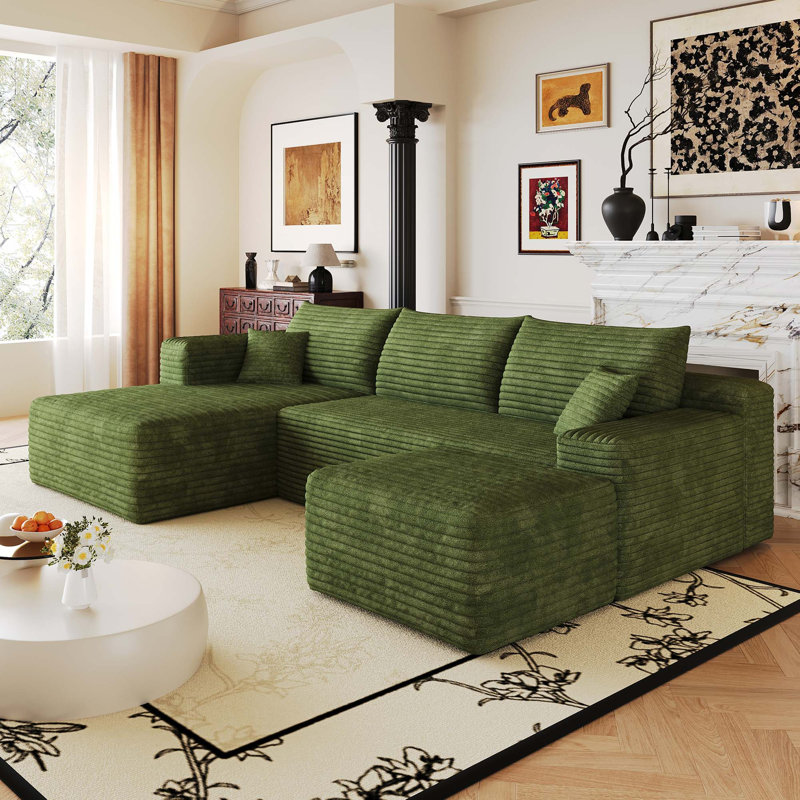 Canapé modulaire Cloud sans assemblage requis, Velours côtelé vert, 32.3" H x 103" W x 67.7" D, Orienté vers la gauche