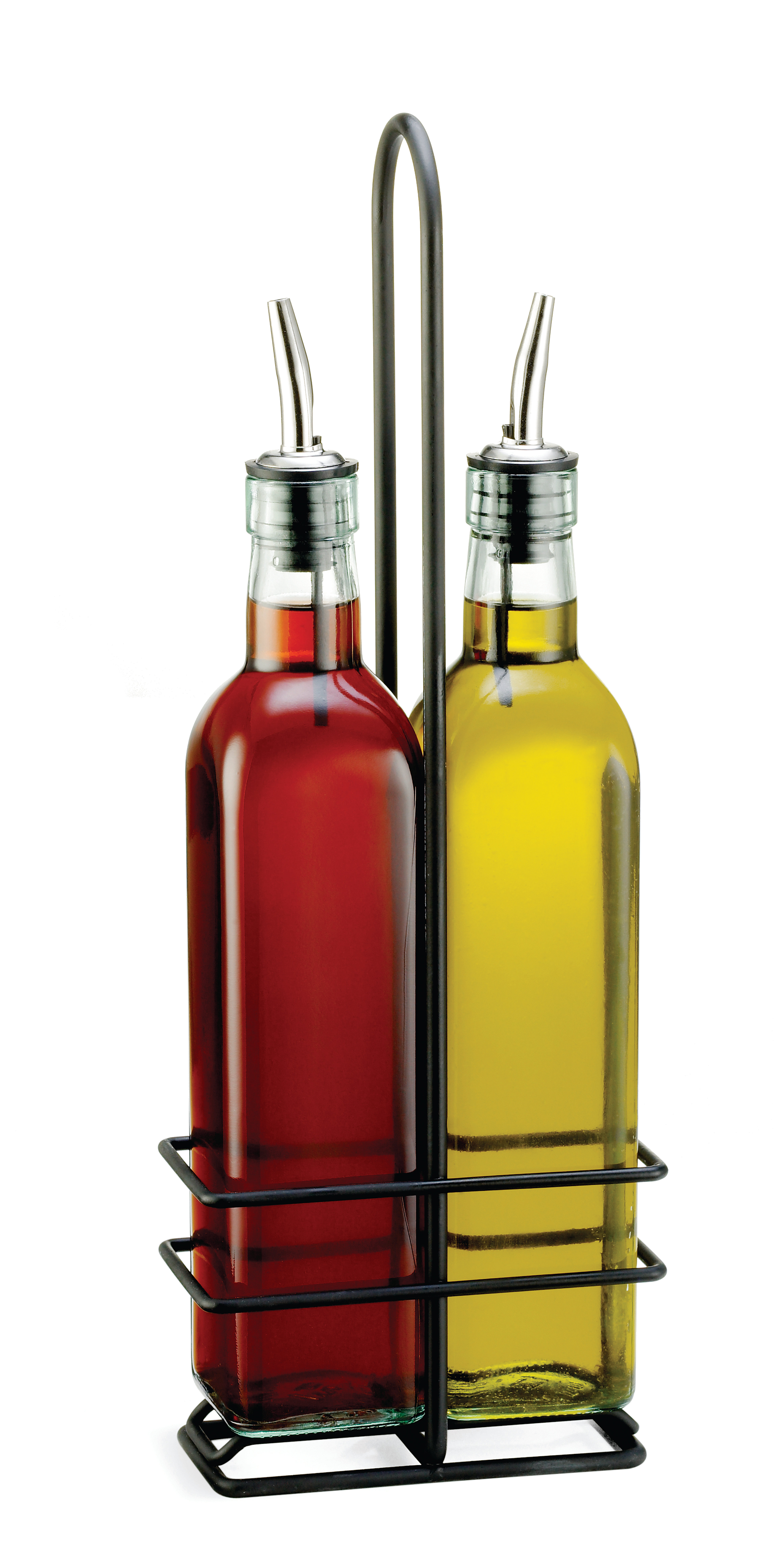 Seasoning Bottle Set Condiment Holder Seasoning Rack Four-In-One Oil Vinegar Dispensers Salt Pepper Shakers Glass Cruet Set with Convenient Caddy