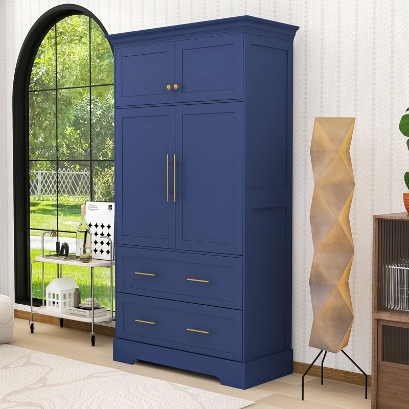 Armoire de cuisine autoportante classique à 4 portes avec plateaux coulissants, rangement spacieux et conception anti-basculement