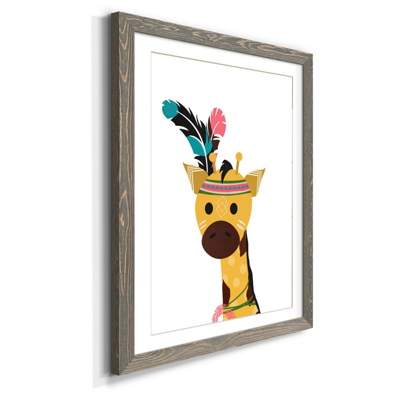 Boho Giraffe - impression d'art graphique, Cadre en papier gris, H 31,5 po x l 23,5 po x P 1,5 po, Blanc