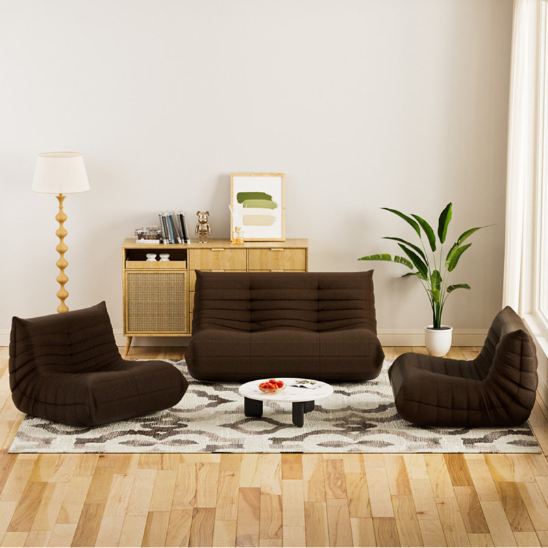 Fireside avec canapé paresseux, fauteuil à billes d'angle, canapé Tatami, canapé d'angle (1 causeuse + 2 chaises), Teddy brun