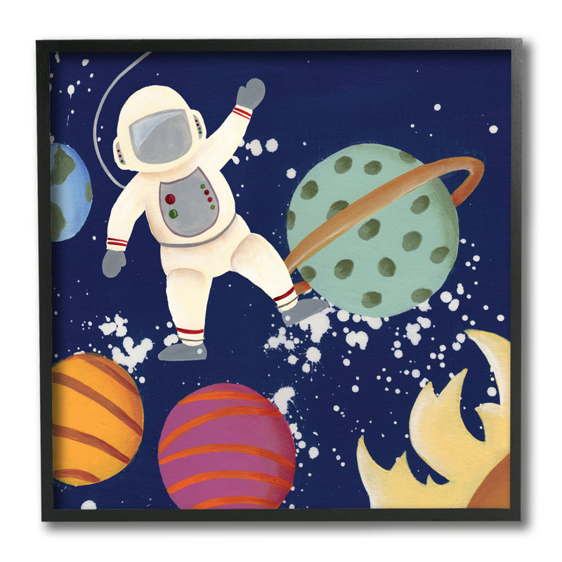 Astronaute ondulant ludique dans l'espace, Giclée encadrée noir minuit, H 12 po x l 12 po x P 1,5 po