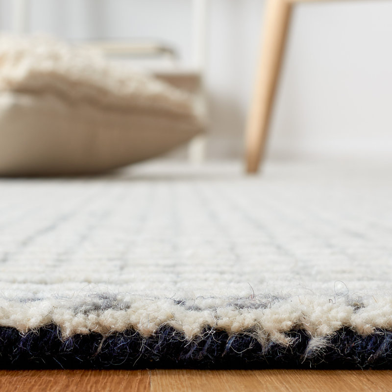 Handmade Blue and Ivory Wool Striped 3' x 5' Rug
