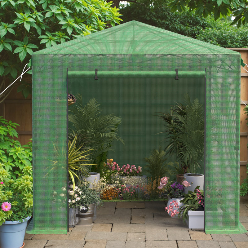 8' W x 12' D Pop Up Walk-In Greenhouse for Outdoors, Portable Greenhouses with Roll-Up Door & Free Hygrometer/Grow Light, Easy Set Up