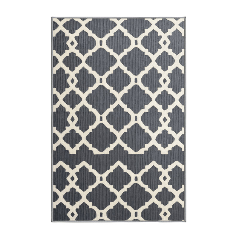 Tapis gris en treillis lavable à la machine, Rectangle 5 pi x 7 pi