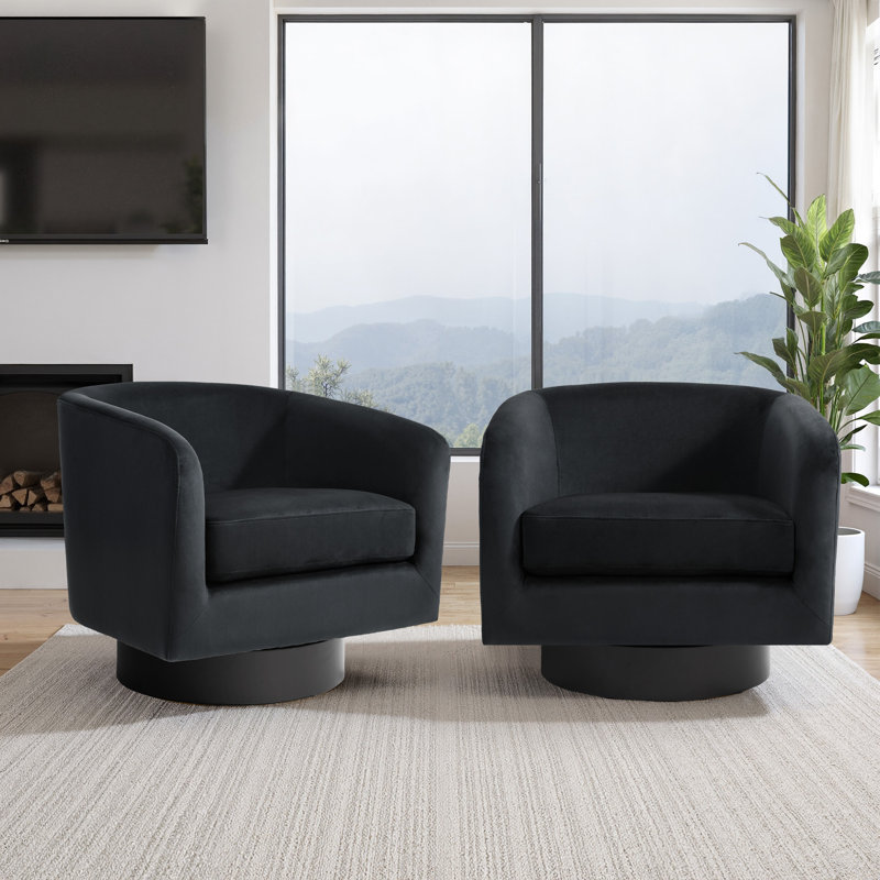 Velvet Upholstered Swivel Barrel Chair, Black