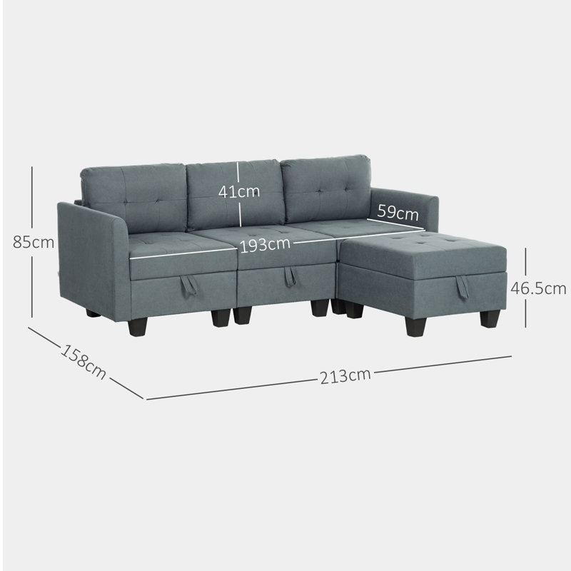 Rececca 3 Seater Sofa & Chaise, Dark Grey