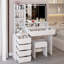 Meuble-lavabo de 41 po de gauche avec tabouret rembourré, miroir à DEL à commande tactile, interrupteur à 3 couleurs, commode à plusieurs niveaux avec rangement haute capacité, convient aux grands espaces-1462333503