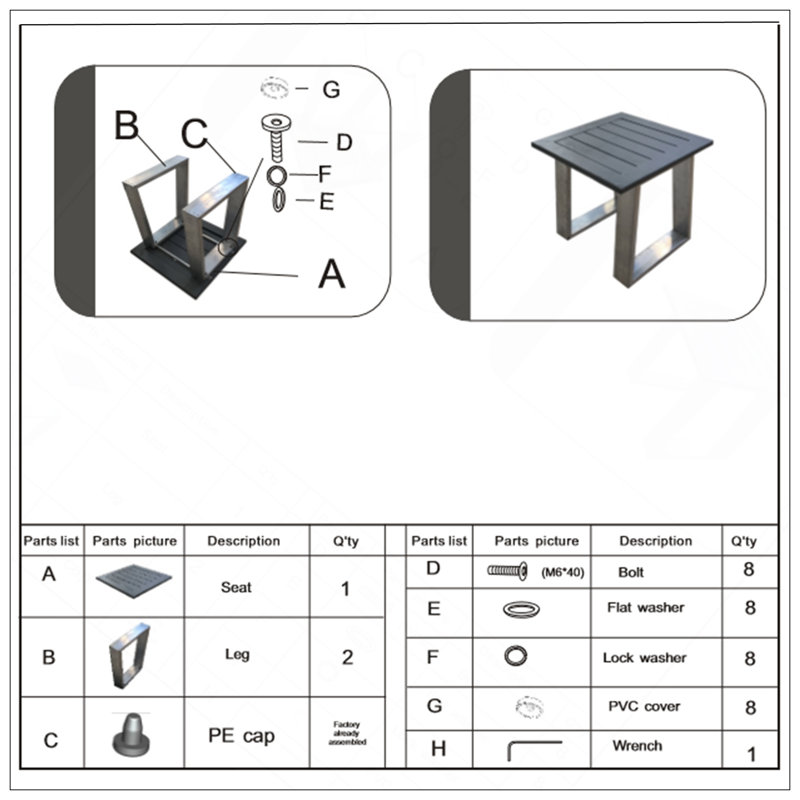 Table de bout carrée d'extérieur en aluminium pour l'extérieur