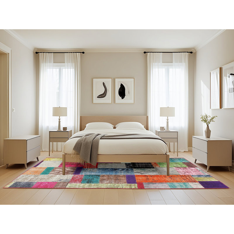 Tapis patchwork gris / brun / bleu, Rectangle 5 pi x 8 pi