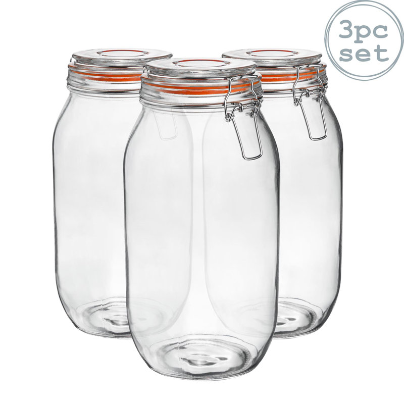 Argon Tableware - Glass Storage Jars, Clear/Orange, 25cm H x 12cm W x 12cm D