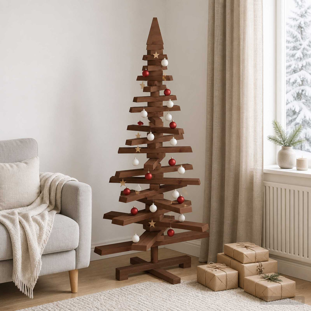 Vidaxl Wooden Christmas Tree Kotka 120 Cm Solid Pine Wood - Brown, Brown - Image 3