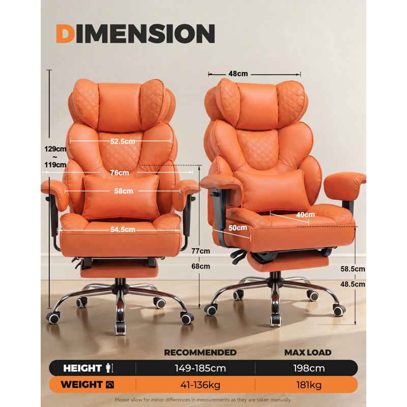 COMHOMA Adjustable Faux Leather Swiveling PC & Racing Game Chair, Orange