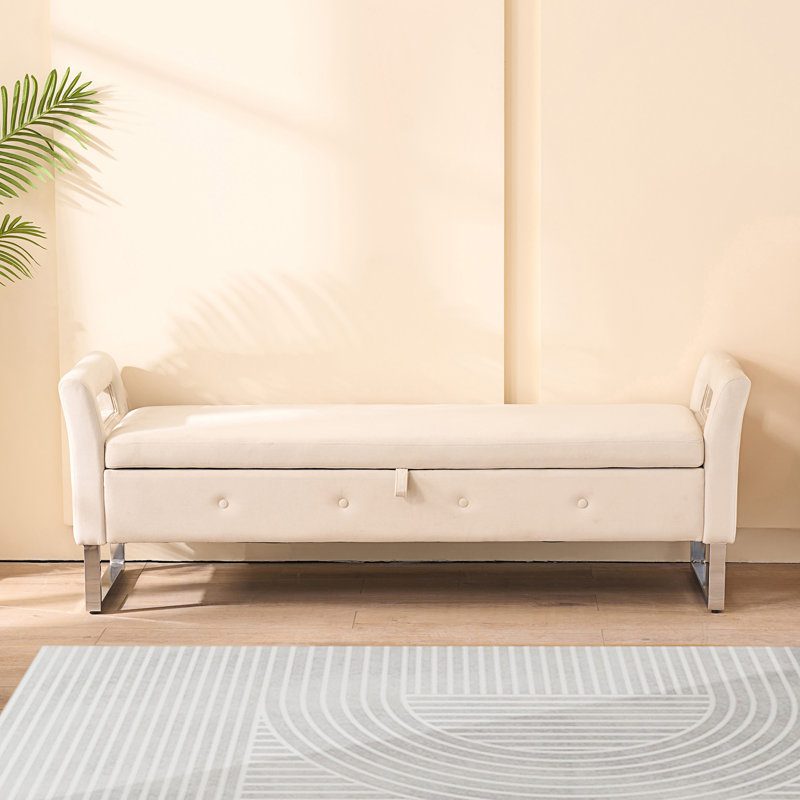 Banc de rangement avec accoudoirs, Beige