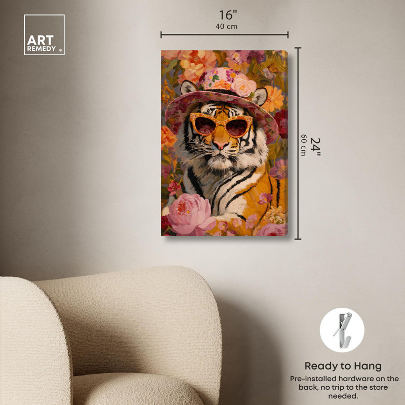 Reproduction d'art sur toile Bloom in Floral Tiger par Art Remedy, H 24 po x l 16 po, Toile tendue avec châssis