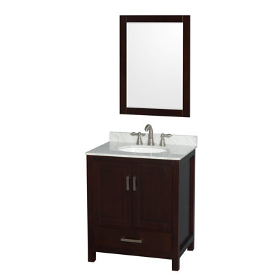 Meuble-lavabo simple autoportant 30 po avec plateau en marbre Sheffield et miroir 24 po Sheffield