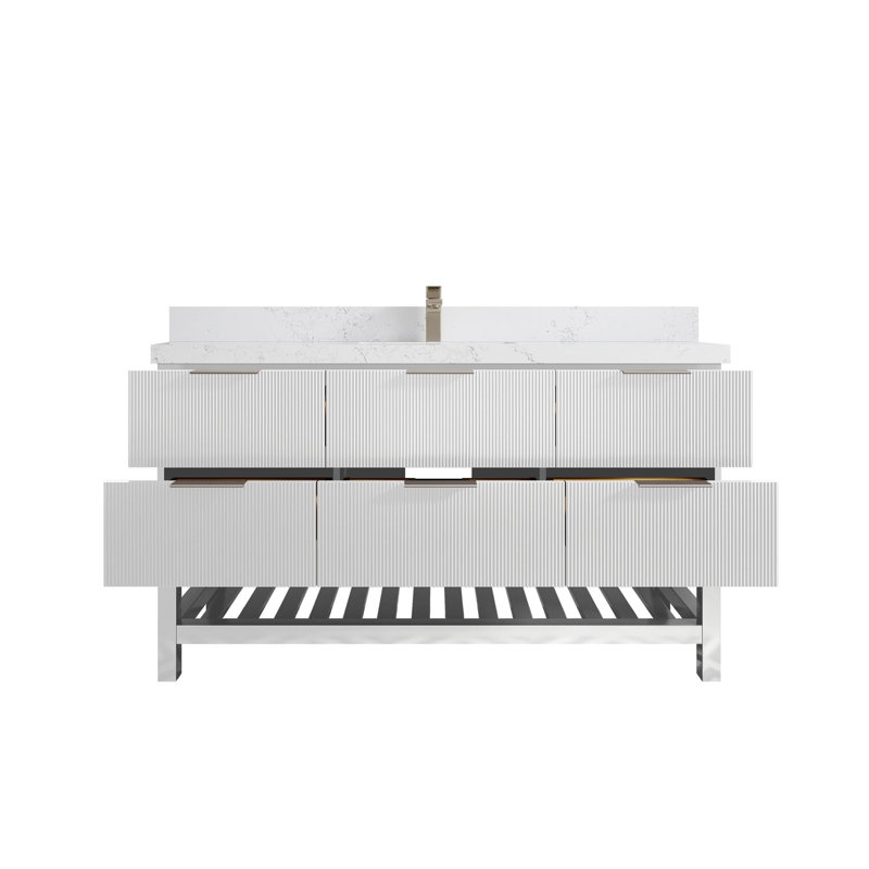 Meuble-lavabo simple 60 po avec plateau en quartz Catalina